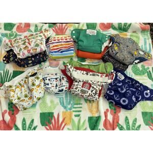 Lot of 12 Cloth Diaper Covers One Size Snap with cloth inserts complete